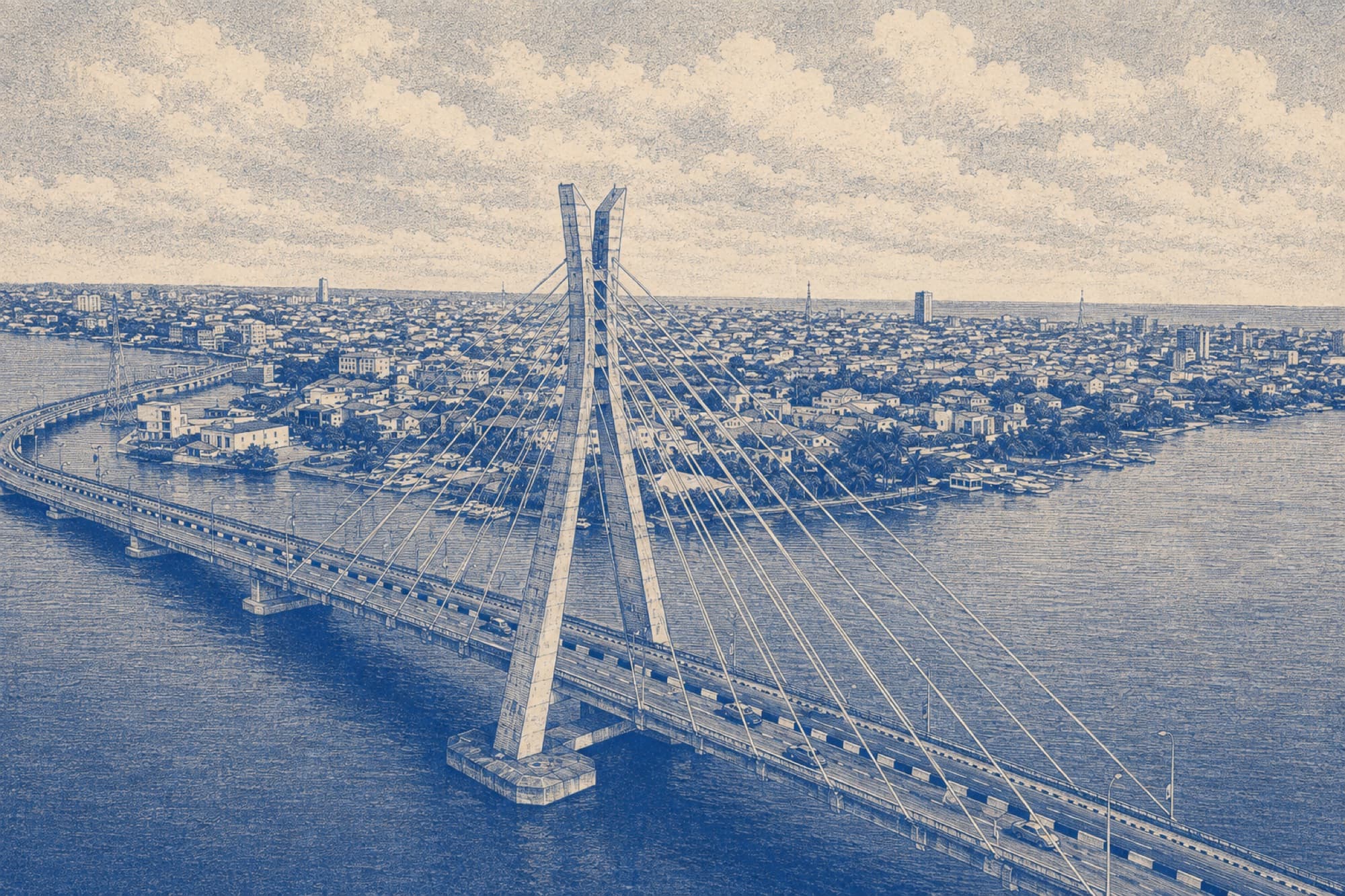 Engraved view of the Lekki–Ikoyi link bridge